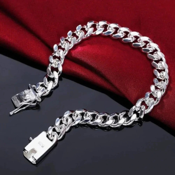 925 Sterling Silver 10 MM Chain Link Bracelet - Picture 3 of 10